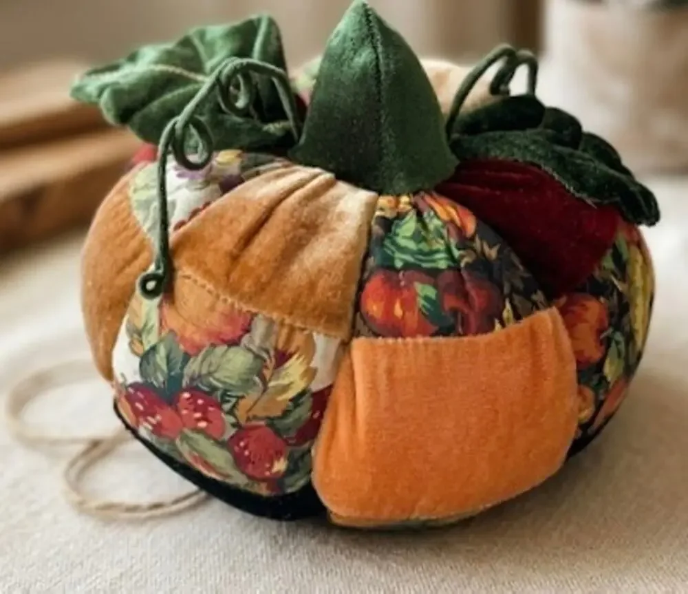 Vintage Velvet Patchwork Velvet Plush Pumpkin Fall Decor Cottagecore 10.5”